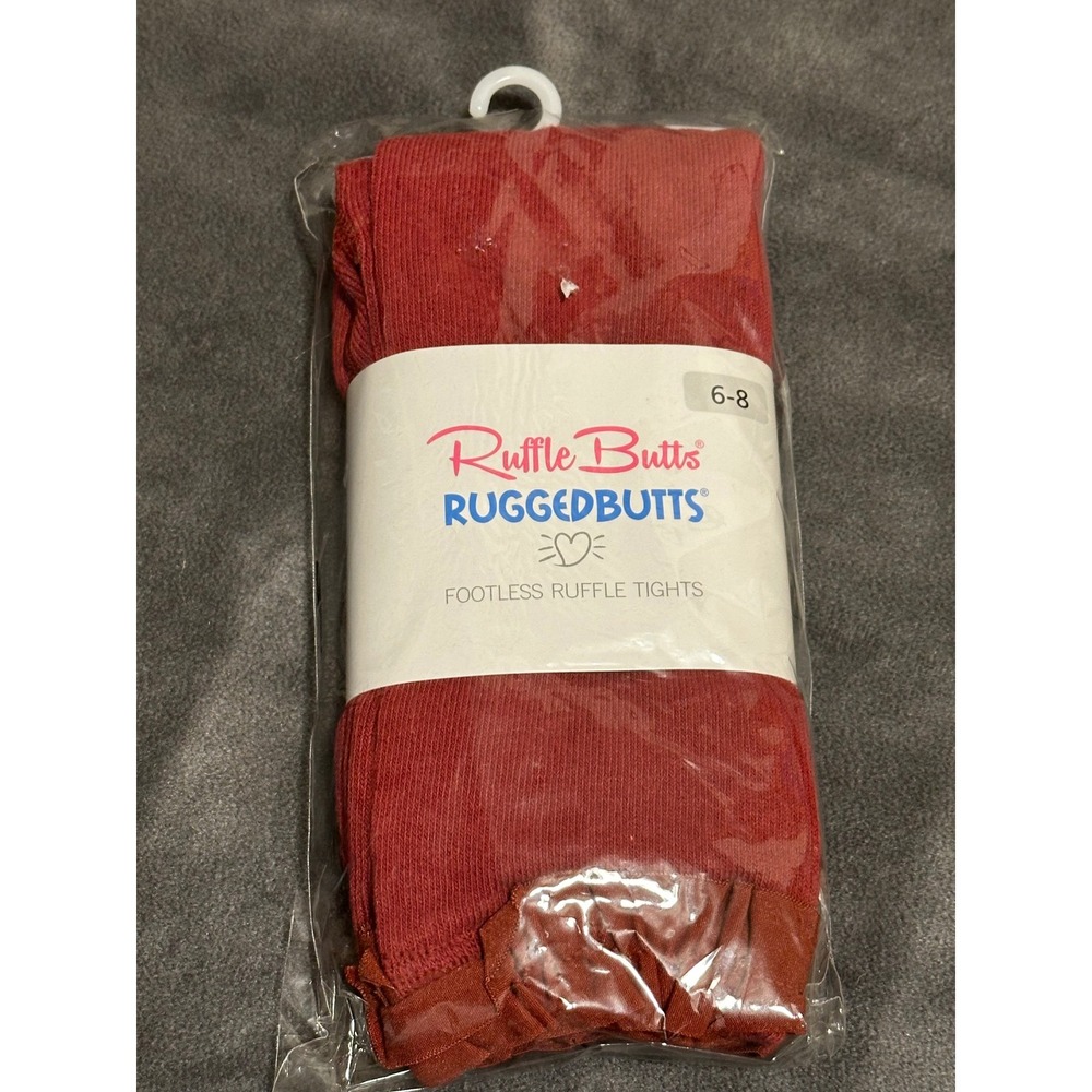 RuffleButts Girls Rosewood Footless Ruffle Tights Ribbed Leggings Size 6-8 NEW